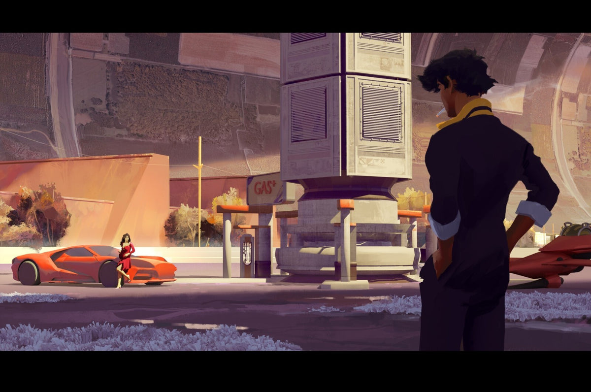 Cowboy Bebop Poster | Spike Spiegel on a Futuristic City Street - Anime Poster