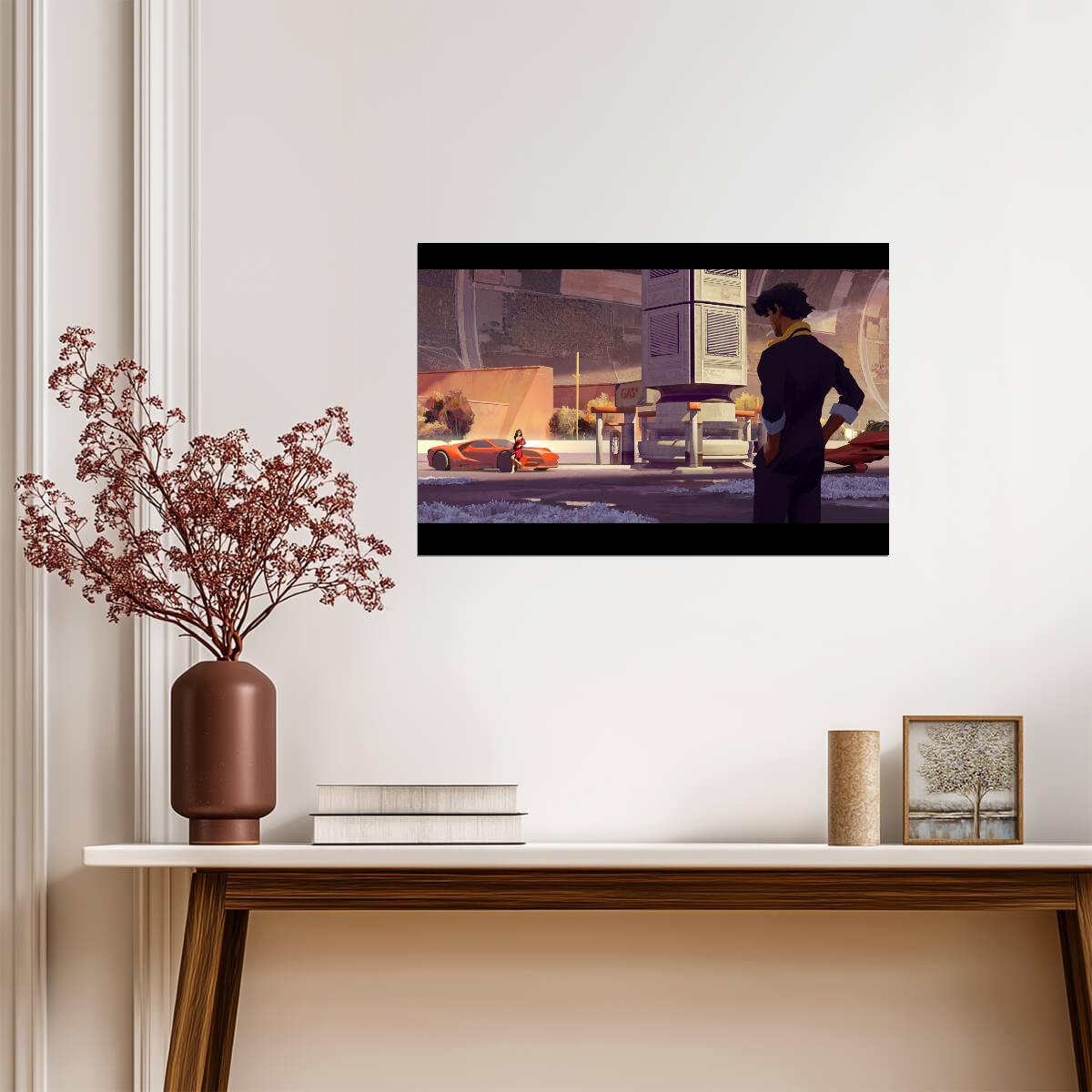 Cowboy Bebop Poster | Spike Spiegel on a Futuristic City Street - Anime Poster