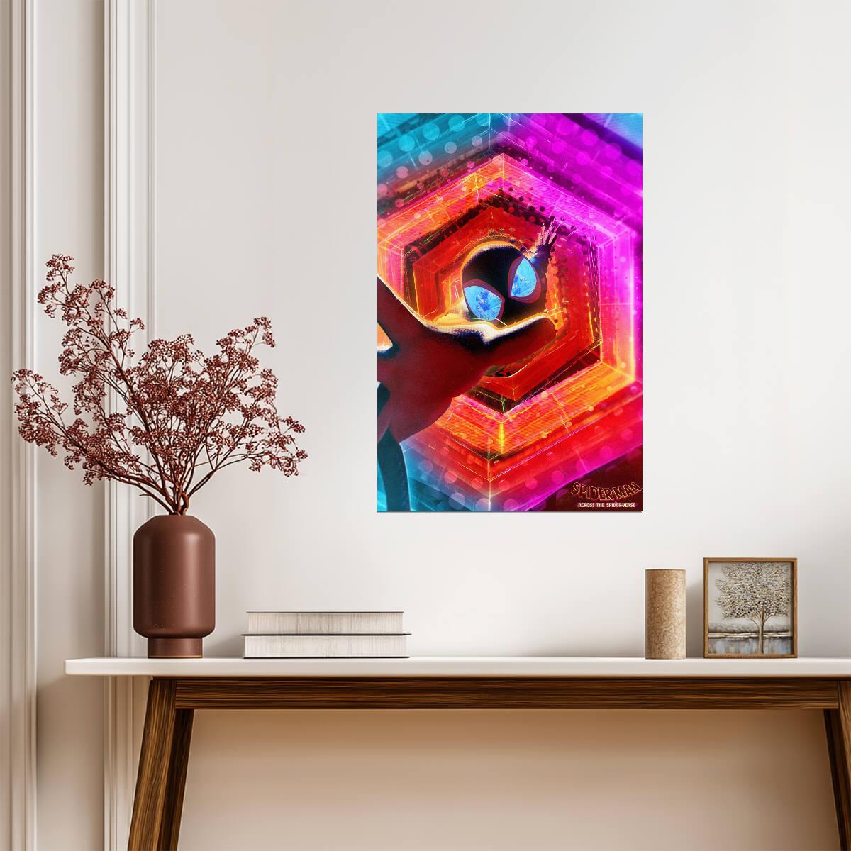 Spider-Man Across the Spider-Verse Movie Poster | Spider-Mask against a Neon Hexagon - Movies & TV Poster
