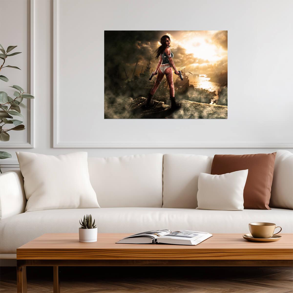 Tomb Raider Poster | Lara Croft Overlooking a Burning Coast - Video Games Poster