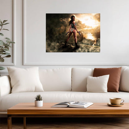 Tomb Raider Poster | Lara Croft Overlooking a Burning Coast - Video Games Poster