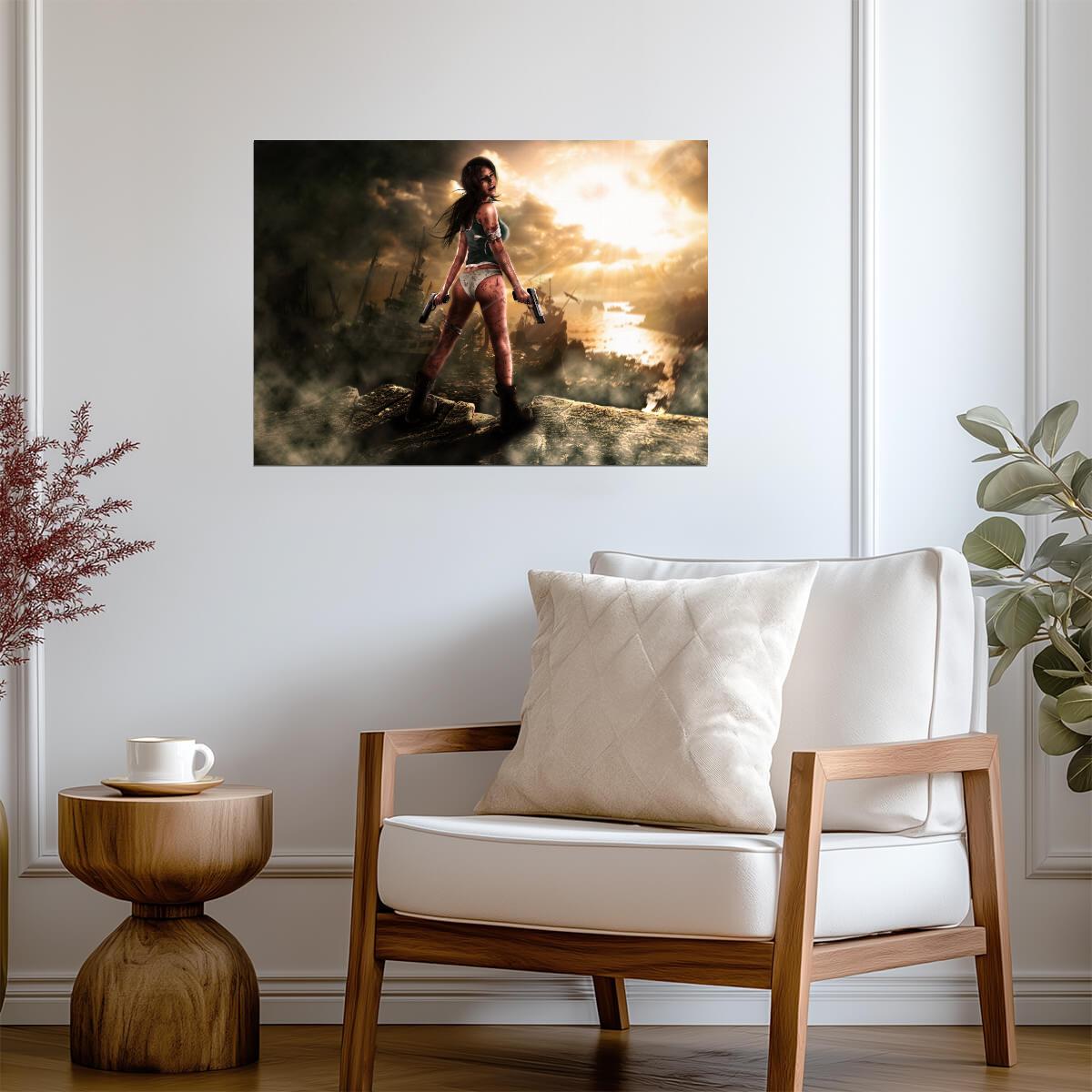 Tomb Raider Poster | Lara Croft Overlooking a Burning Coast - Video Games Poster