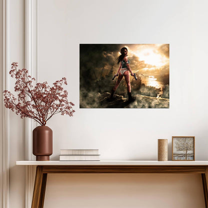 Tomb Raider Poster | Lara Croft Overlooking a Burning Coast - Video Games Poster