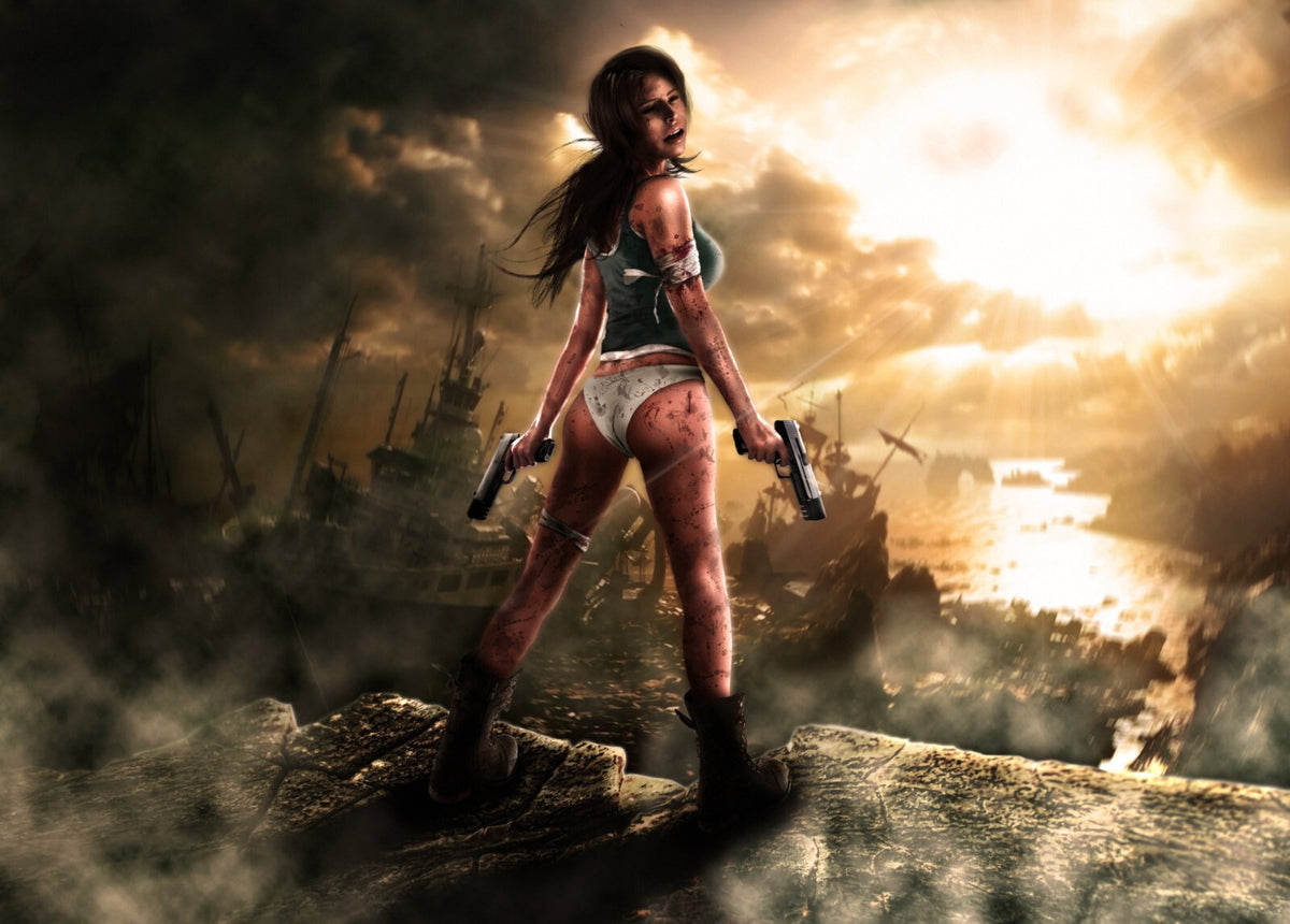 Tomb Raider Poster | Lara Croft Overlooking a Burning Coast - Video Games Poster