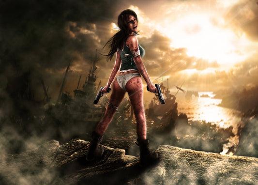 Tomb Raider Poster | Lara Croft Overlooking a Burning Coast - Video Games Poster