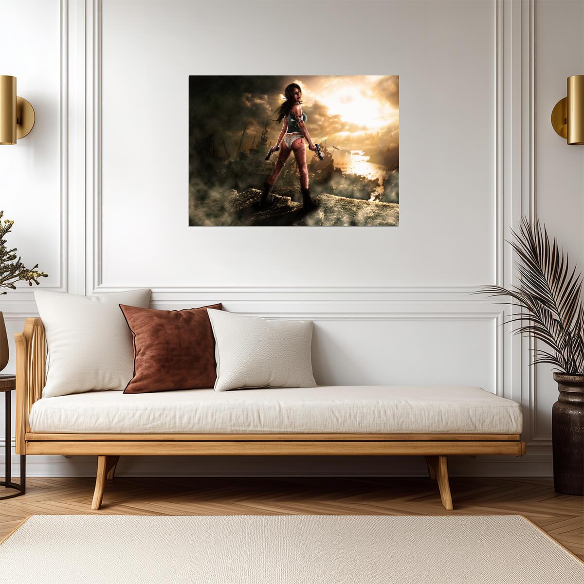 Tomb Raider Poster | Lara Croft Overlooking a Burning Coast - Video Games Poster
