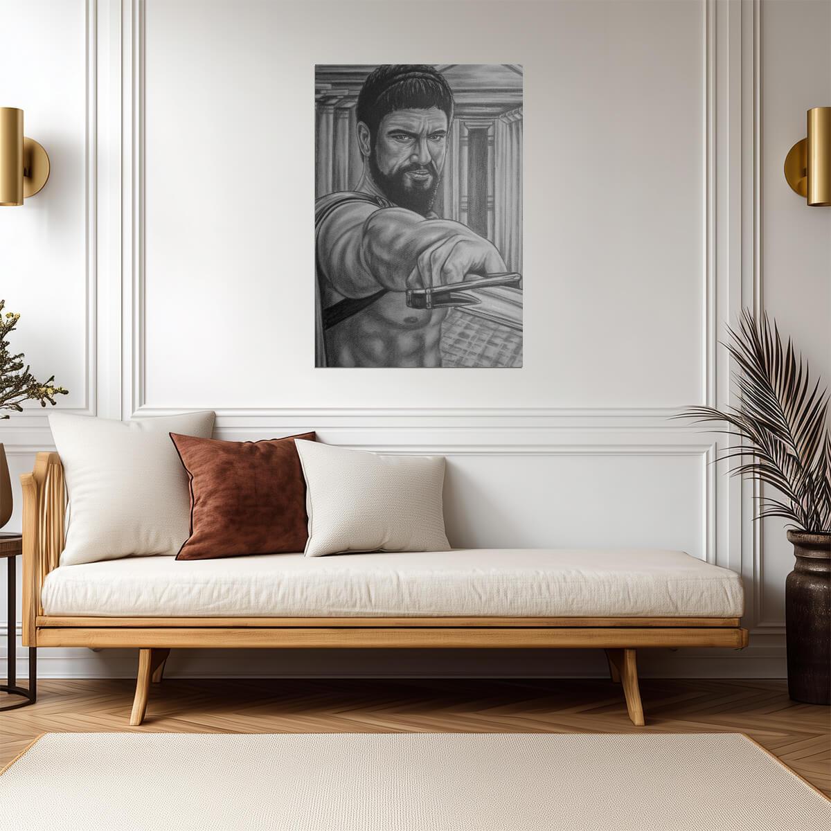 300 Poster | Leonidas with a Sword | Pencil Portrait Print - Movies & TV Poster
