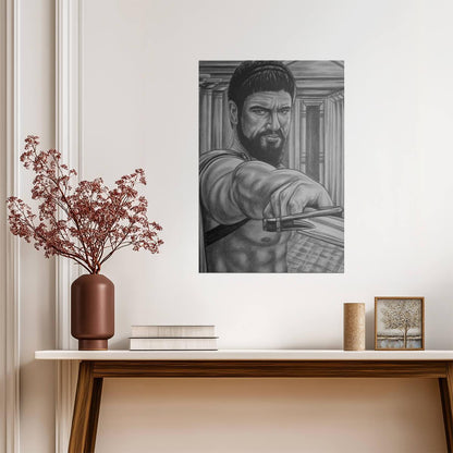300 Poster | Leonidas with a Sword | Pencil Portrait Print - Movies & TV Poster
