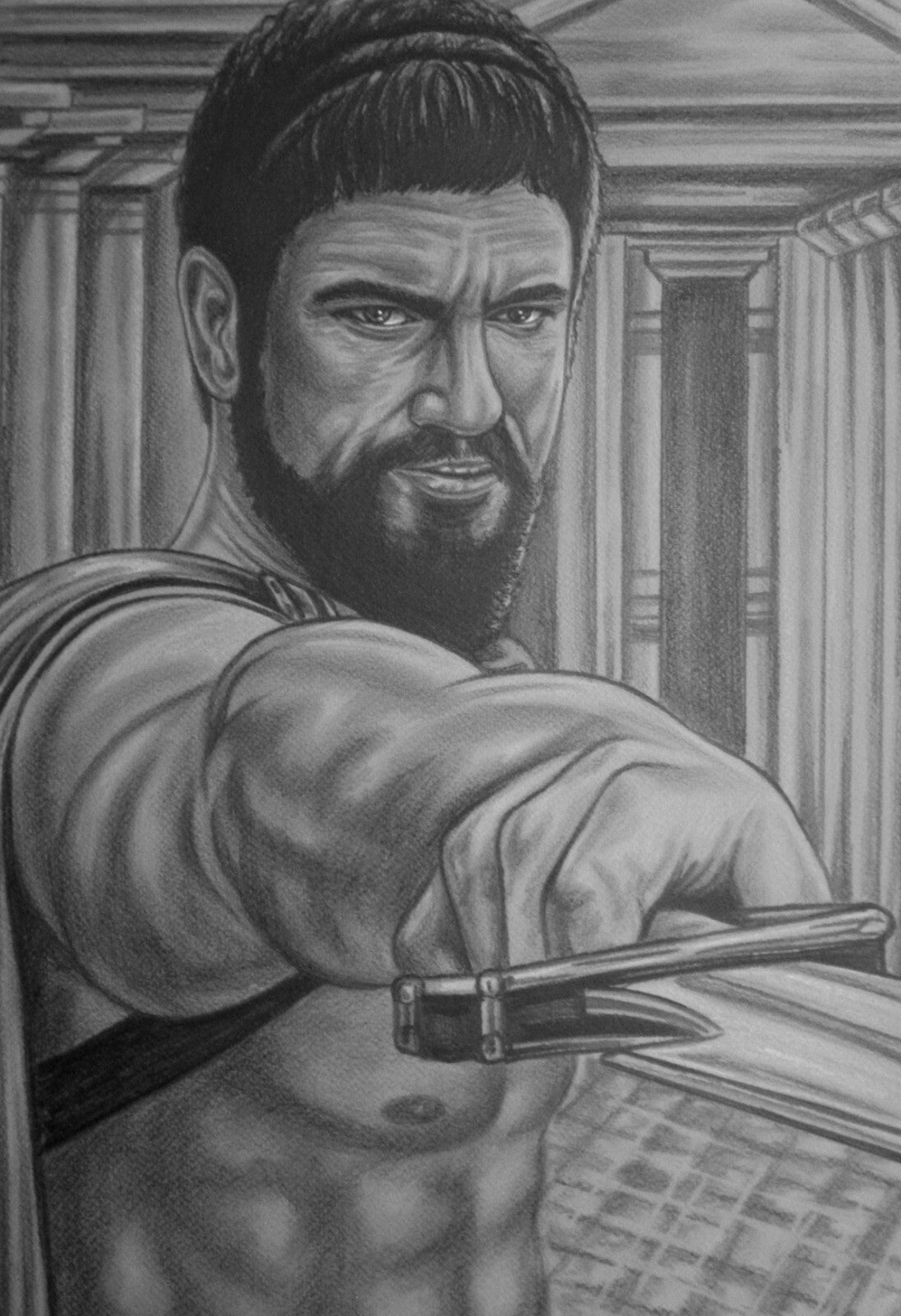 300 Poster | Leonidas with a Sword | Pencil Portrait Print - Movies & TV Poster