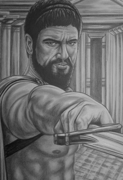 300 Poster | Leonidas with a Sword | Pencil Portrait Print - Movies & TV Poster