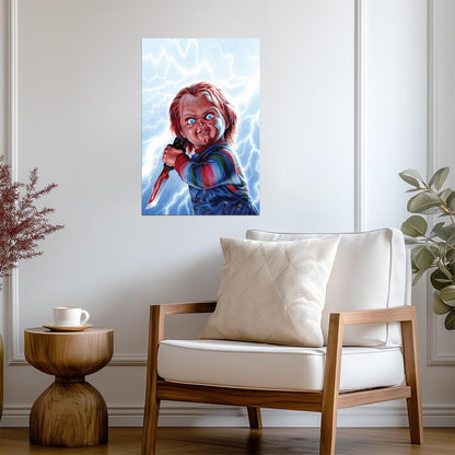 Child's Play 1988 Movie Poster | Chucky and Lightning Illustration - Movies & TV Poster