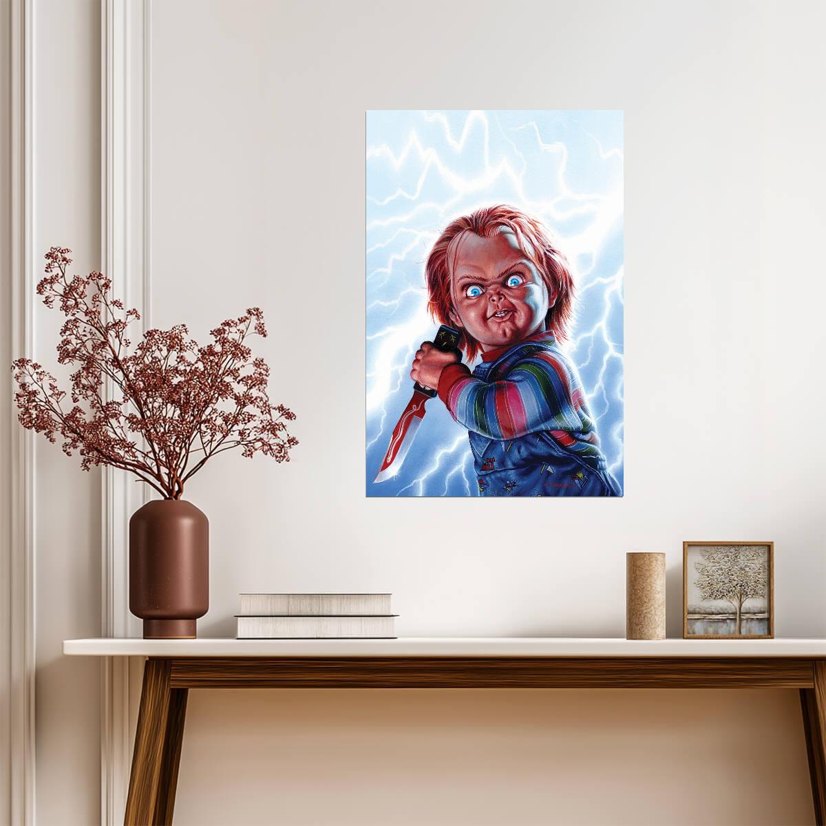 Child's Play 1988 Movie Poster | Chucky and Lightning Illustration - Movies & TV Poster