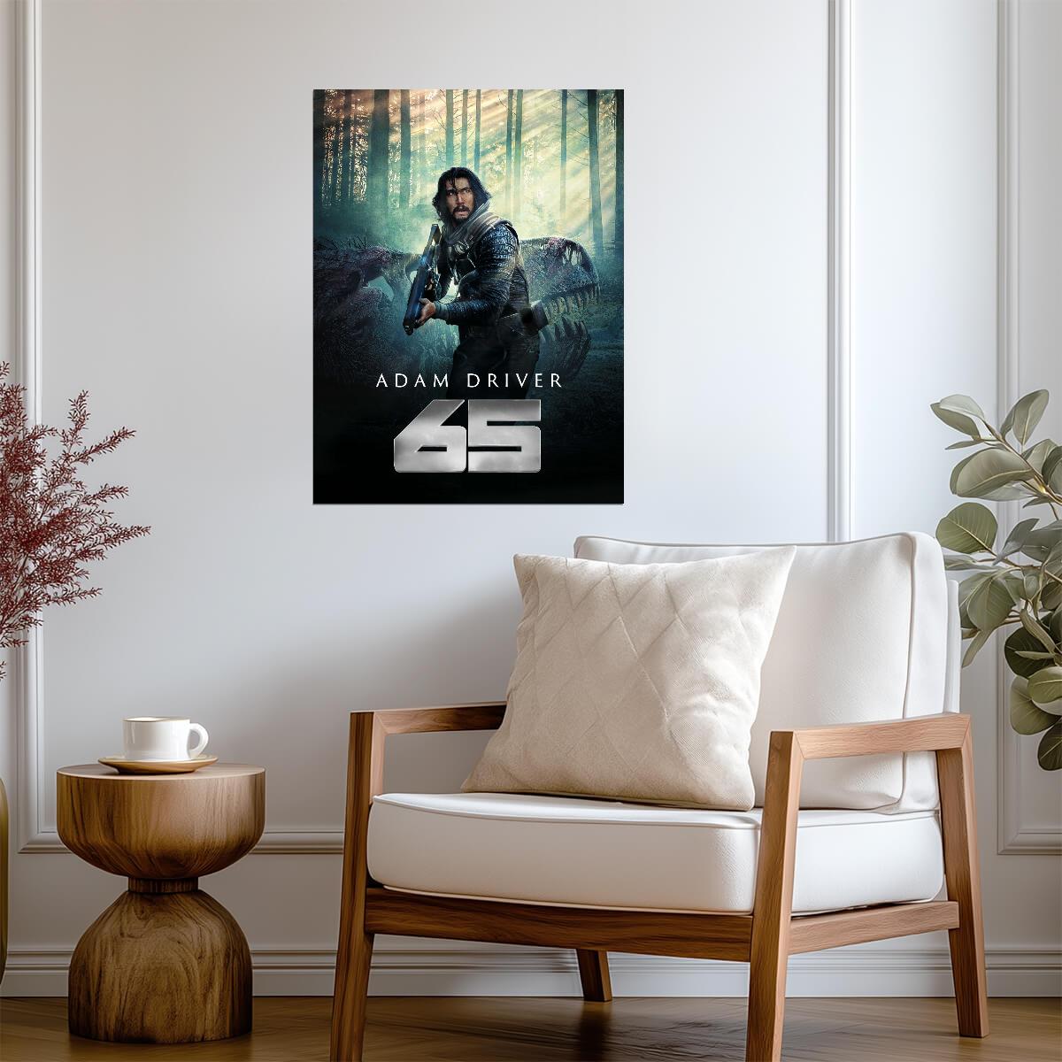 65 Movie Poster | Adam Driver and Dinosaur in the Forest - Movies & TV Poster