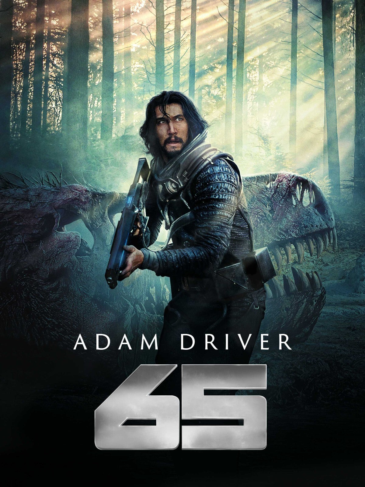 65 Movie Poster | Adam Driver and Dinosaur in the Forest - Movies & TV Poster