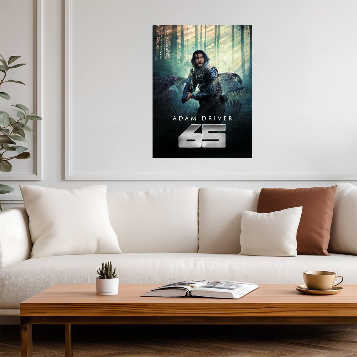 65 Movie Poster | Adam Driver and Dinosaur in the Forest - Movies & TV Poster