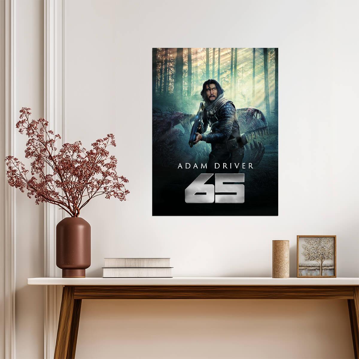 65 Movie Poster | Adam Driver and Dinosaur in the Forest - Movies & TV Poster