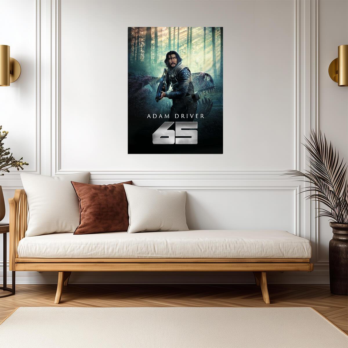 65 Movie Poster | Adam Driver and Dinosaur in the Forest - Movies & TV Poster
