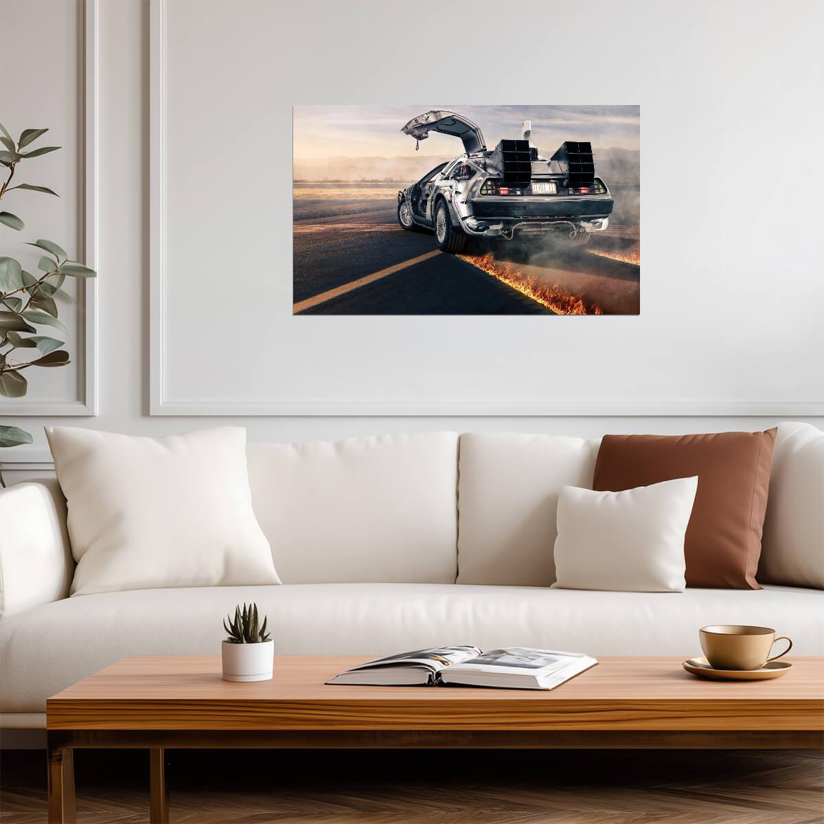 Back to the Future Movie Poster | Flying DeLorean over a Desert Road - Movies & TV Poster