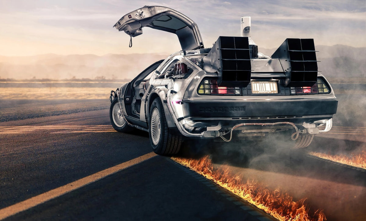 Back to the Future Movie Poster | Flying DeLorean over a Desert Road - Movies & TV Poster