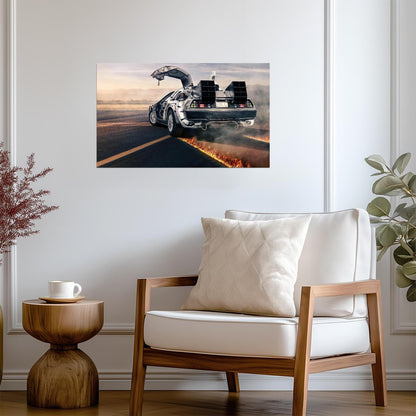 Back to the Future Movie Poster | Flying DeLorean over a Desert Road - Movies & TV Poster
