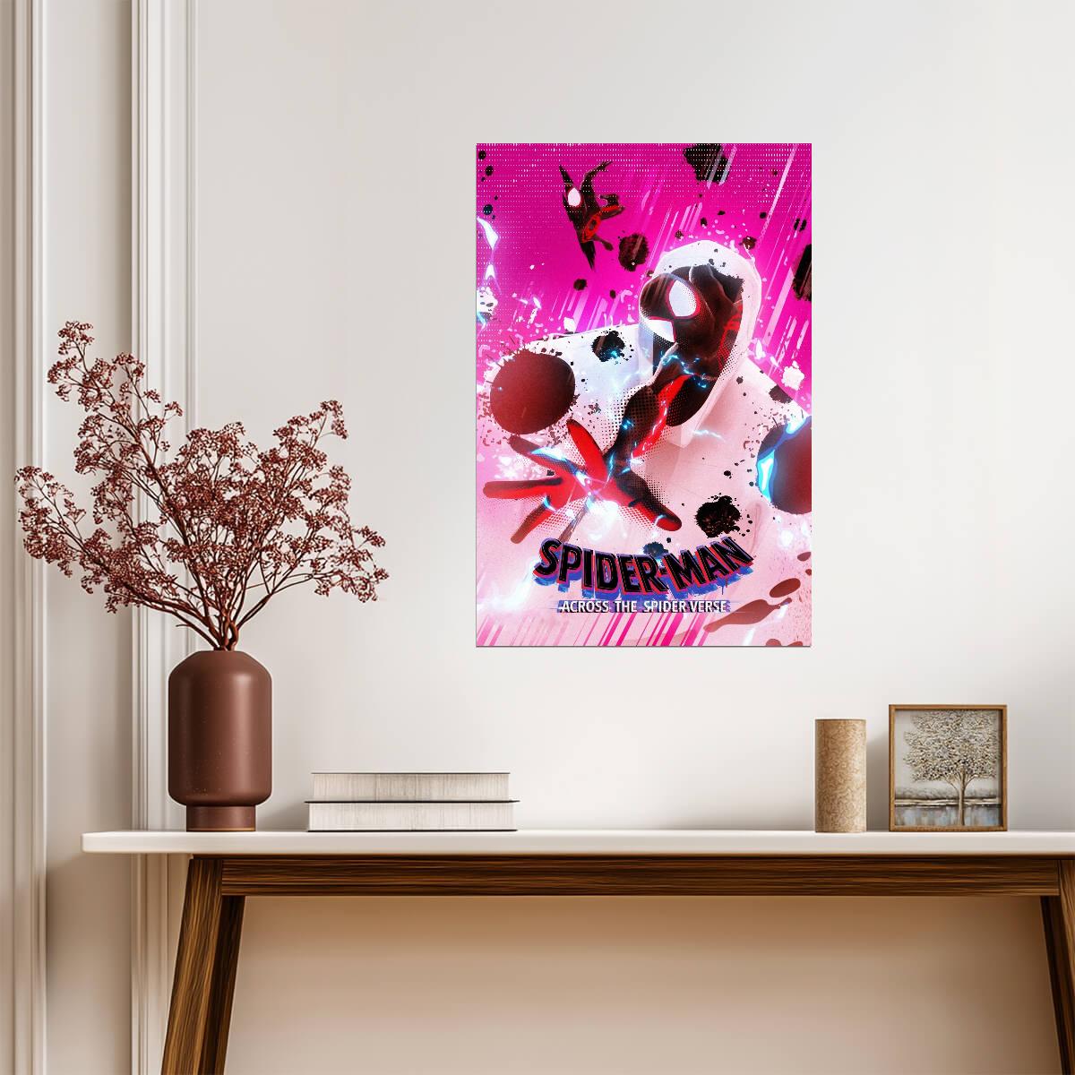 Spider-Man Across the Spider-Verse Movie Poster | Miles and the Spot on Pink - Movies & TV Poster