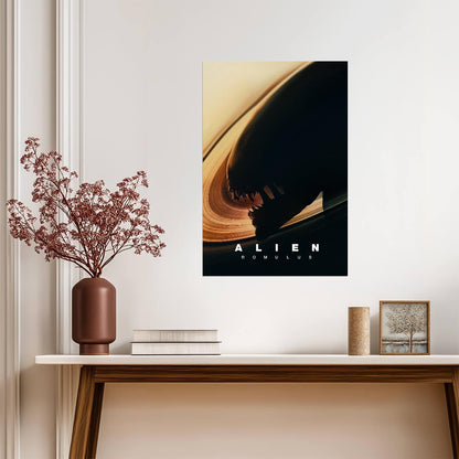 Alien Romulus Movie Poster | Xenomorph Silhouette | Black and Gold Art Print - Movies & TV Poster