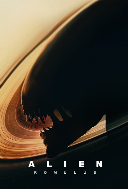 Alien Romulus Movie Poster | Xenomorph Silhouette | Black and Gold Art Print - Movies & TV Poster