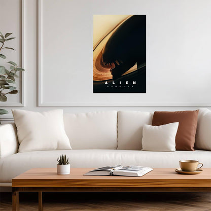 Alien Romulus Movie Poster | Xenomorph Silhouette | Black and Gold Art Print - Movies & TV Poster