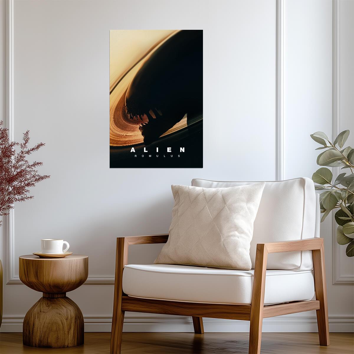 Alien Romulus Movie Poster | Xenomorph Silhouette | Black and Gold Art Print - Movies & TV Poster