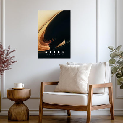 Alien Romulus Movie Poster | Xenomorph Silhouette | Black and Gold Art Print - Movies & TV Poster