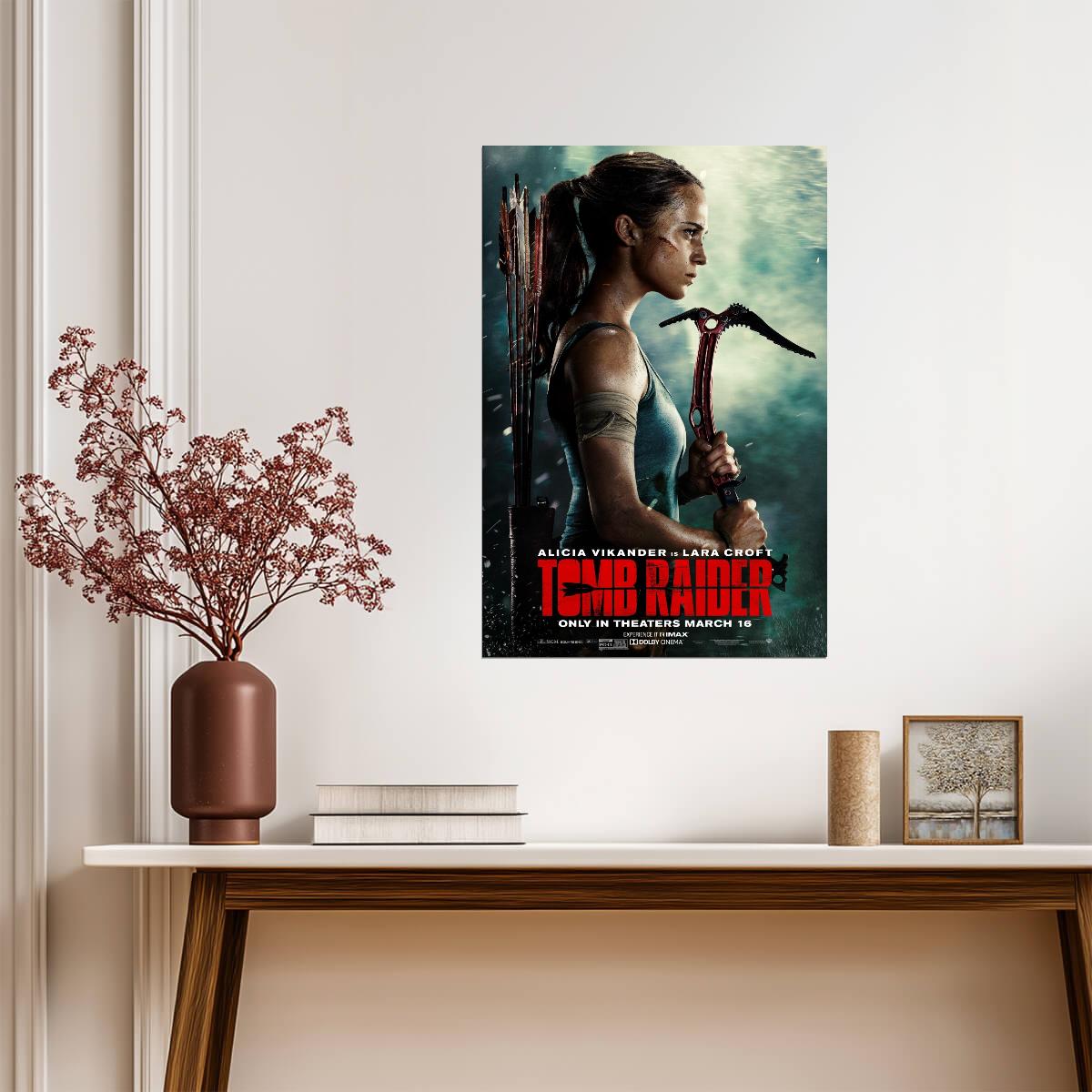 Tomb Raider 2018 Movie Poster | Alicia Vikander as Lara Croft with a Climbing Axe - Movies & TV Poster