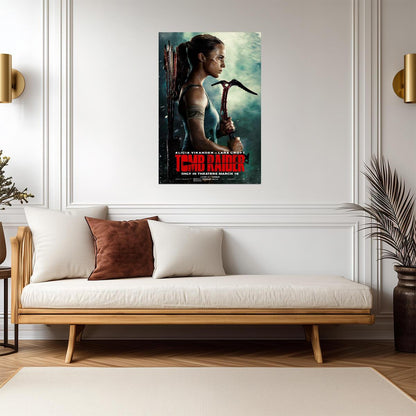 Tomb Raider 2018 Movie Poster | Alicia Vikander as Lara Croft with a Climbing Axe - Movies & TV Poster