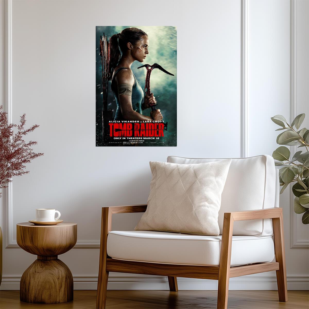 Tomb Raider 2018 Movie Poster | Alicia Vikander as Lara Croft with a Climbing Axe - Movies & TV Poster