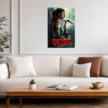 Tomb Raider 2018 Movie Poster | Alicia Vikander as Lara Croft with a Climbing Axe - Movies & TV Poster