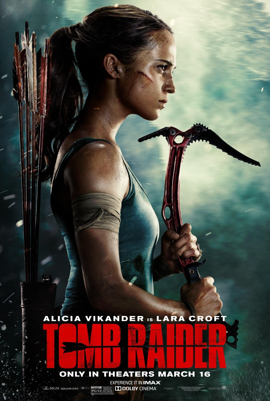 Tomb Raider 2018 Movie Poster | Alicia Vikander as Lara Croft with a Climbing Axe - Movies & TV Poster