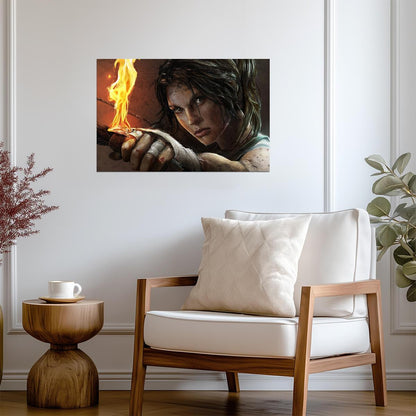 Tomb Raider Poster | Lara Croft's Face Lit by a Torch - Video Games Poster
