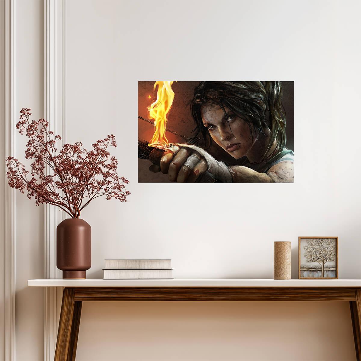 Tomb Raider Poster | Lara Croft's Face Lit by a Torch - Video Games Poster