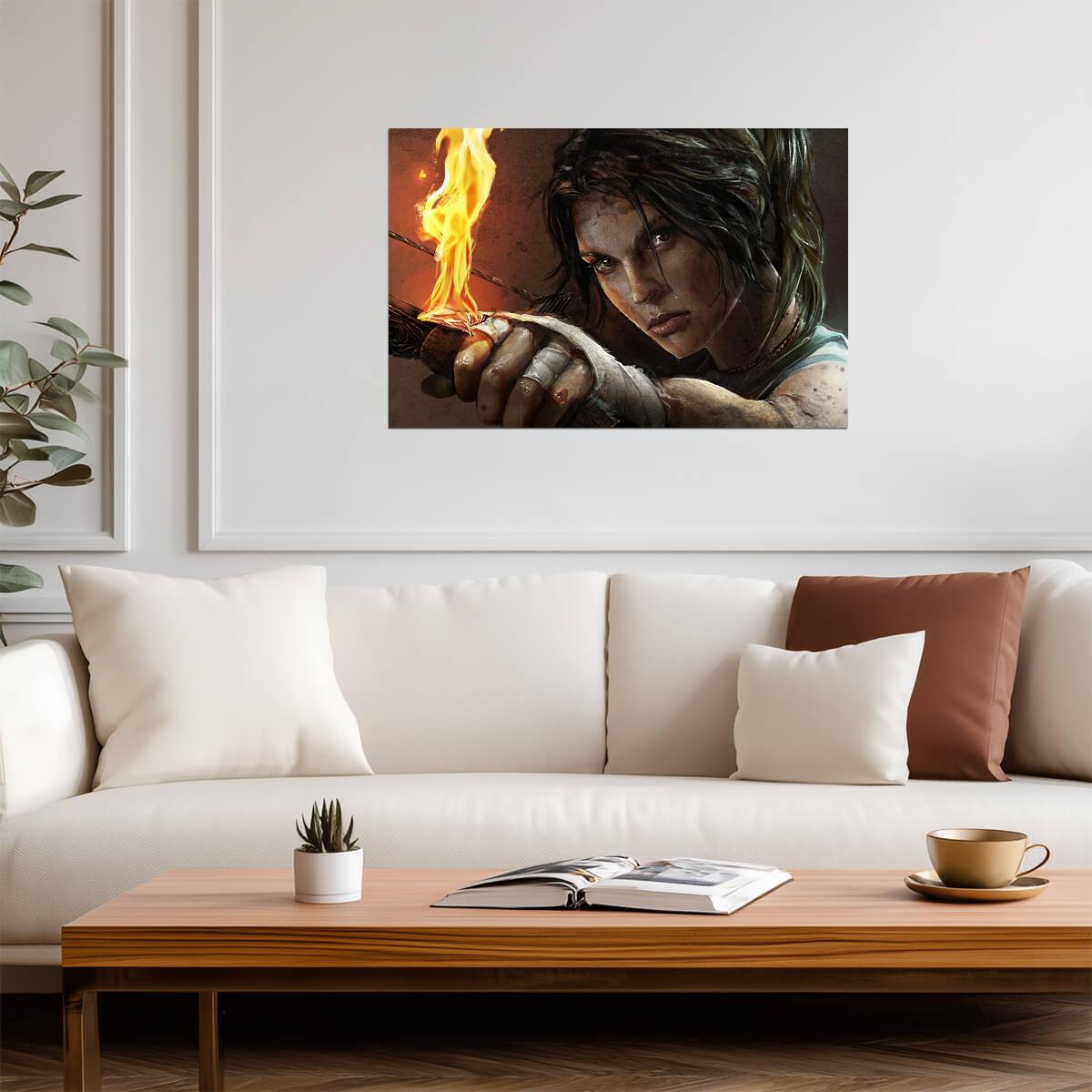 Tomb Raider Poster | Lara Croft's Face Lit by a Torch - Video Games Poster