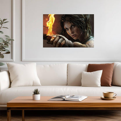 Tomb Raider Poster | Lara Croft's Face Lit by a Torch - Video Games Poster