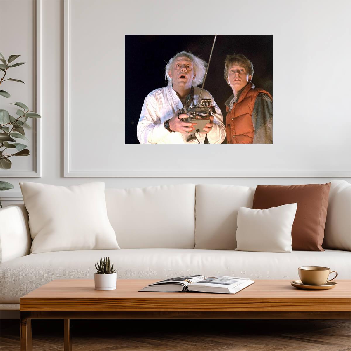 Back to the Future Movie Poster | Doc Brown and Marty with the Remote Control - Movies & TV Poster