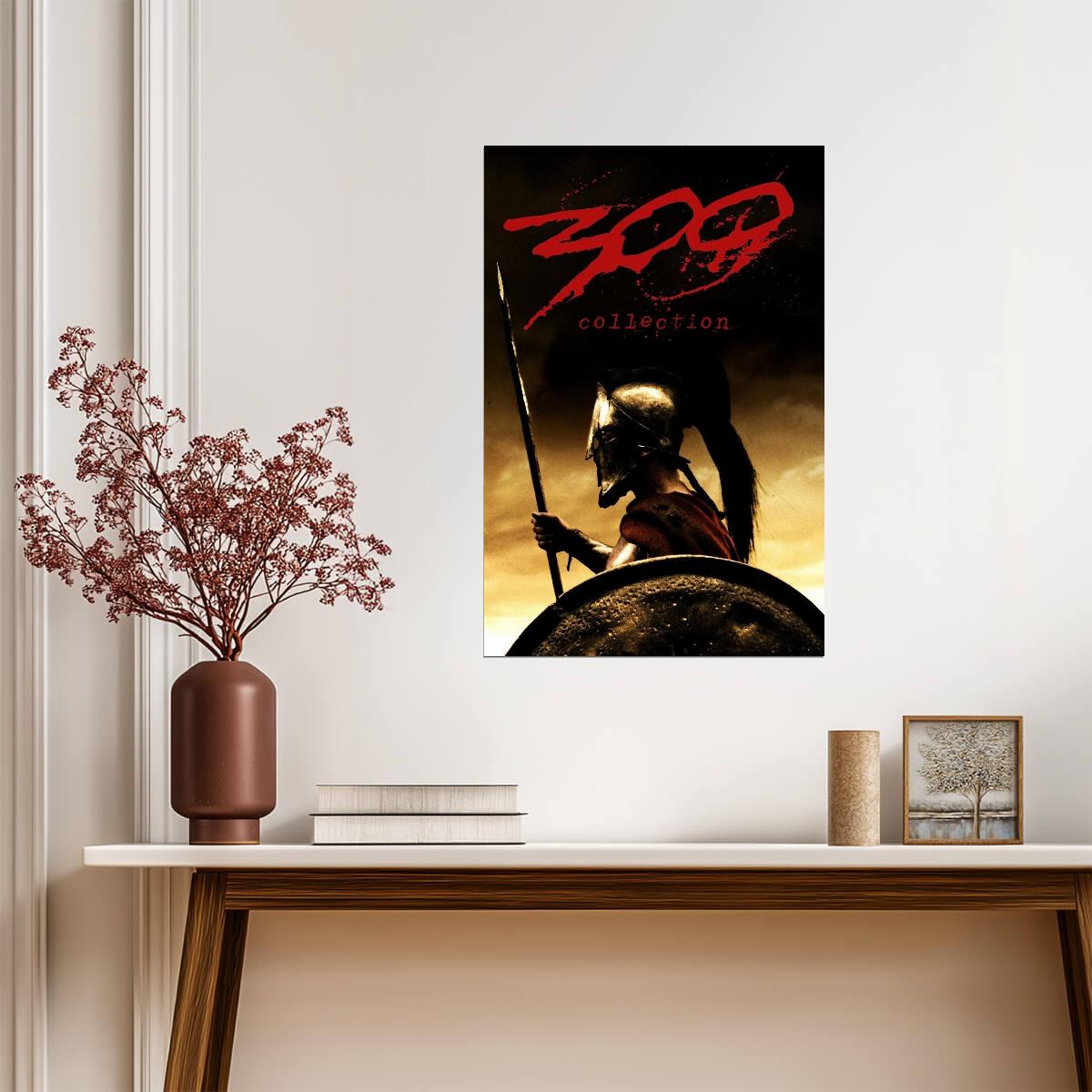 300 Spartan Poster | Helmet and Shield Sepia Portrait Print - Movies & TV Poster