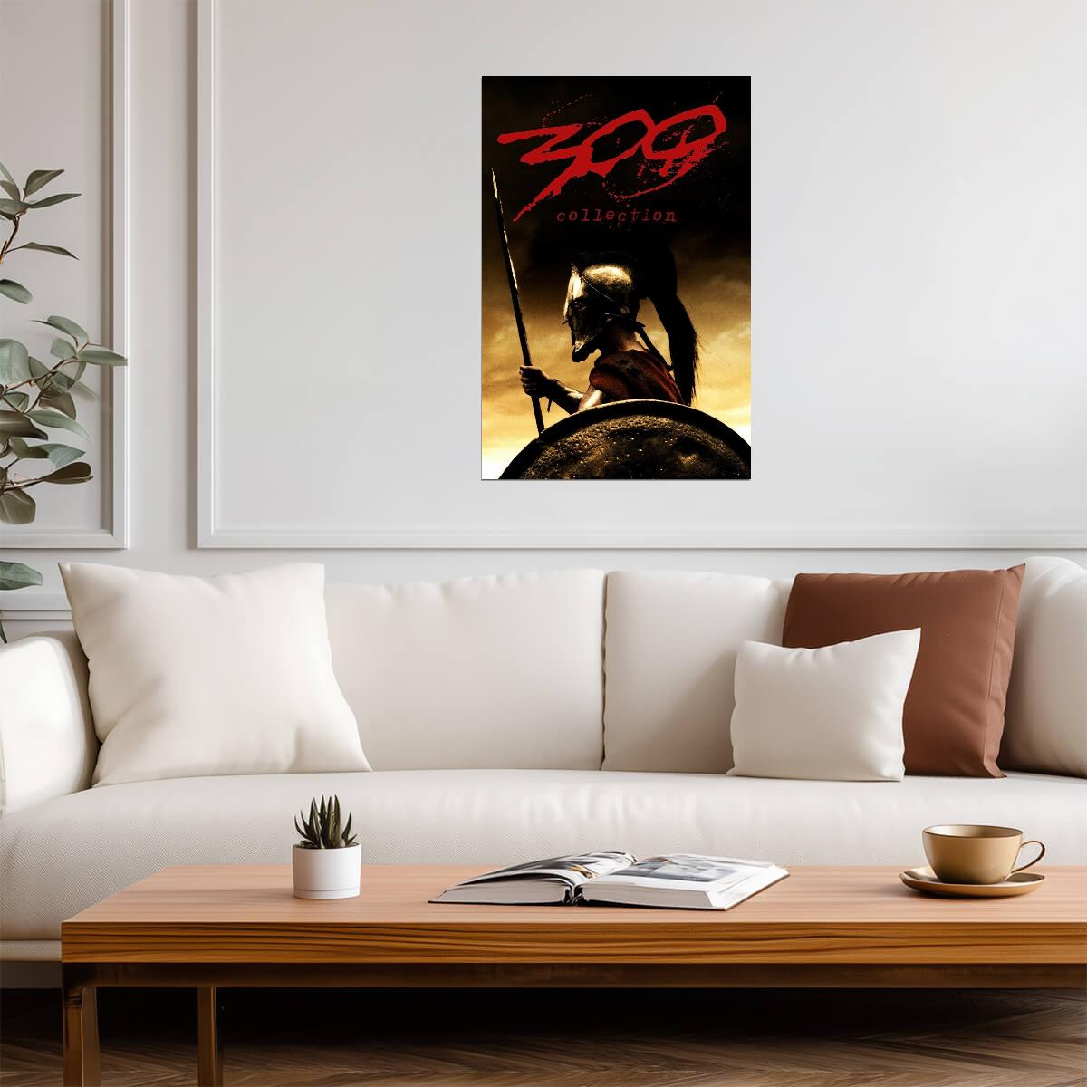 300 Spartan Poster | Helmet and Shield Sepia Portrait Print - Movies & TV Poster