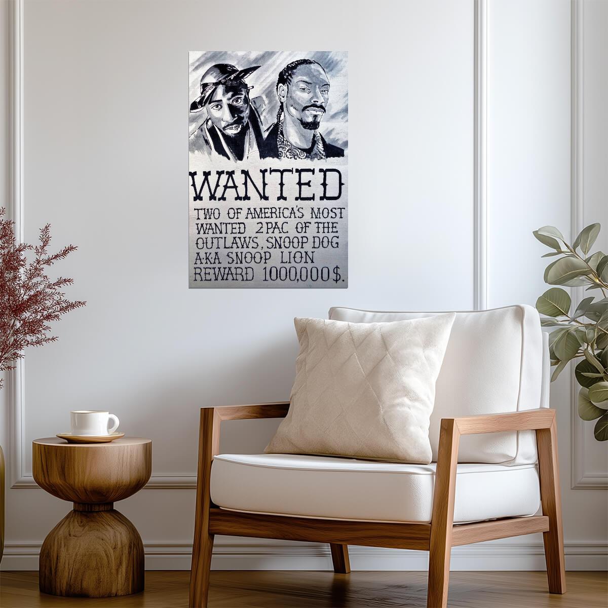 Tupac and Snoop Dogg Wanted Poster | Black and White Portrait Drawing - Music Poster