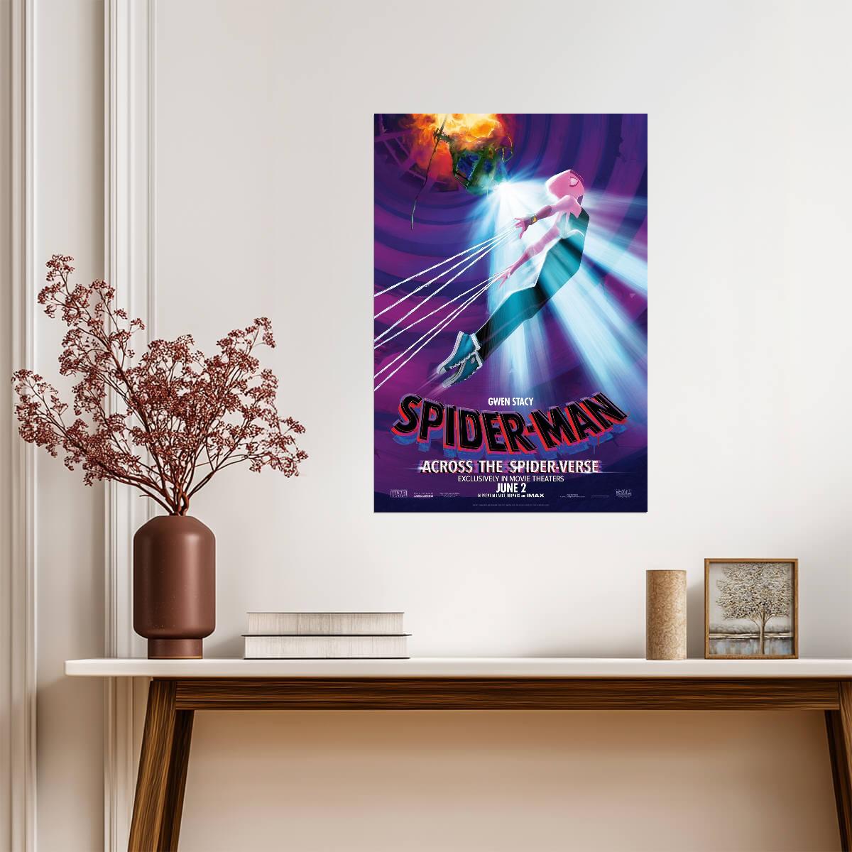 Spider-Man Across the Spider-Verse Movie Poster | Gwen Stacy Swinging - Movies & TV Poster