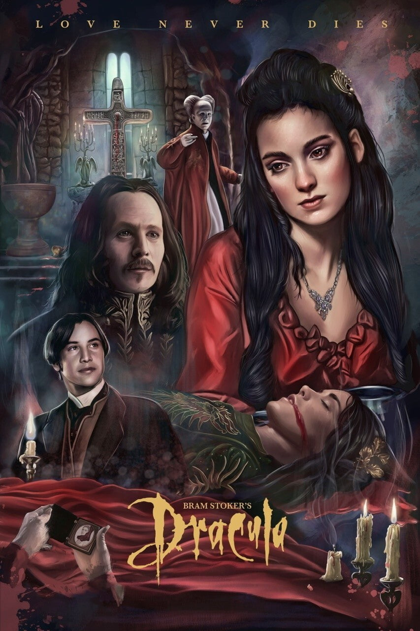 Bram Stoker's Dracula 1992 Movie Poster | Mina and Cast Illustration - Movies & TV Poster