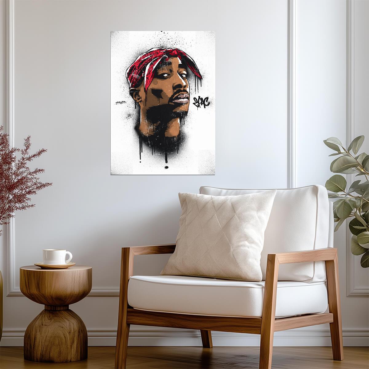 Tupac Graffiti Poster | Red and Black Hip Hop Portrait - Music Poster