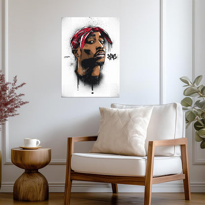 Tupac Graffiti Poster | Red and Black Hip Hop Portrait - Music Poster