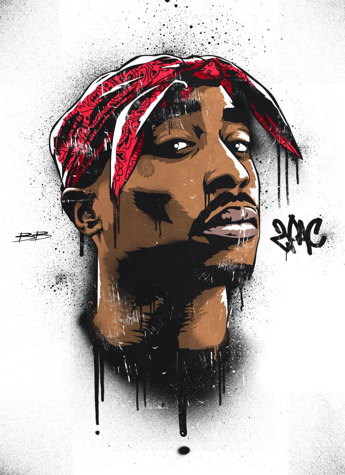 Tupac Graffiti Poster | Red and Black Hip Hop Portrait - Music Poster