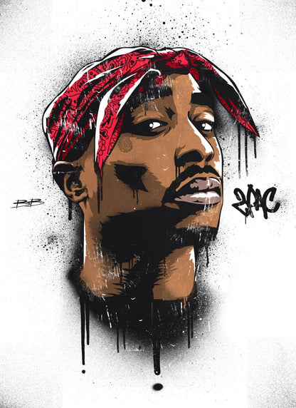 Tupac Graffiti Poster | Red and Black Hip Hop Portrait - Music Poster