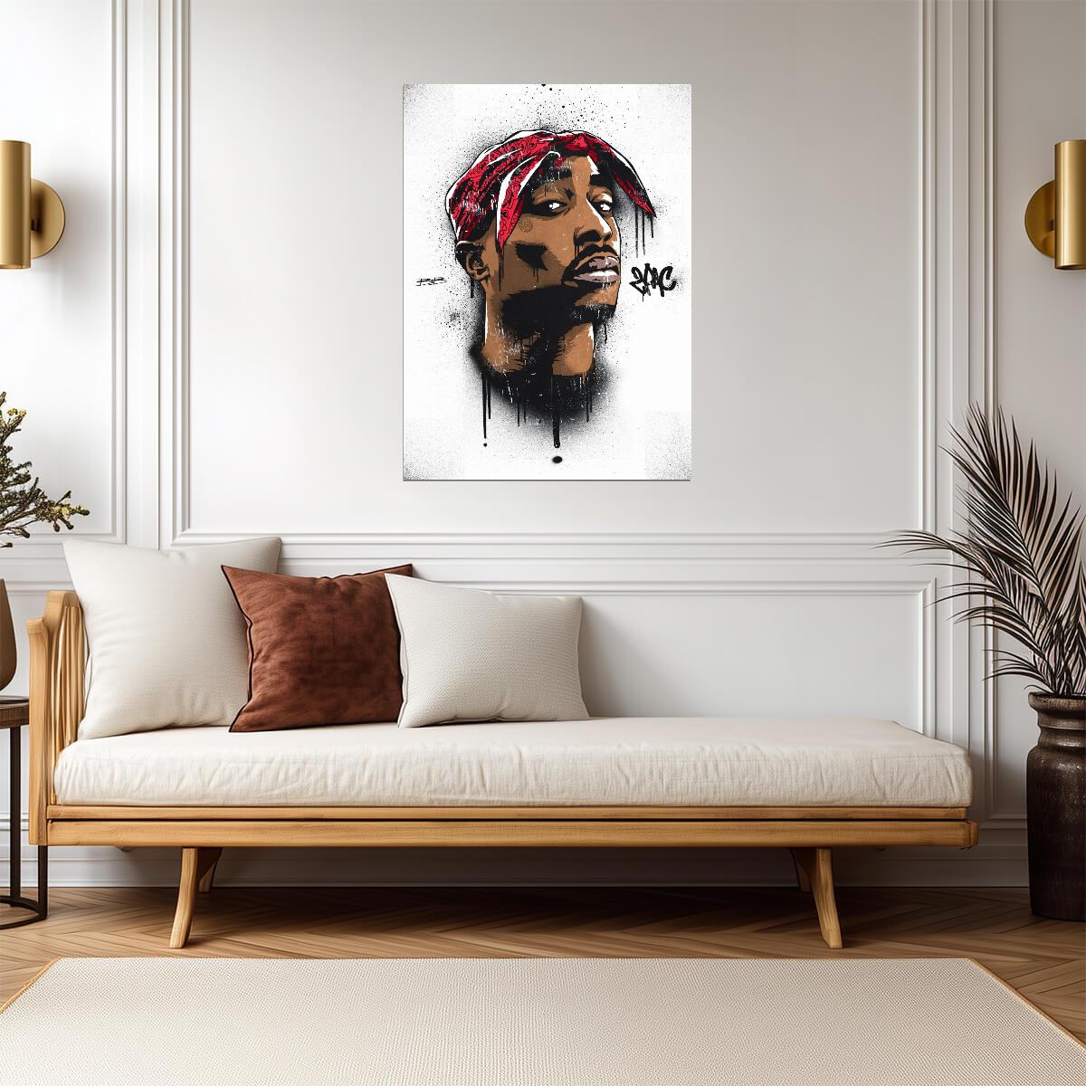 Tupac Graffiti Poster | Red and Black Hip Hop Portrait - Music Poster